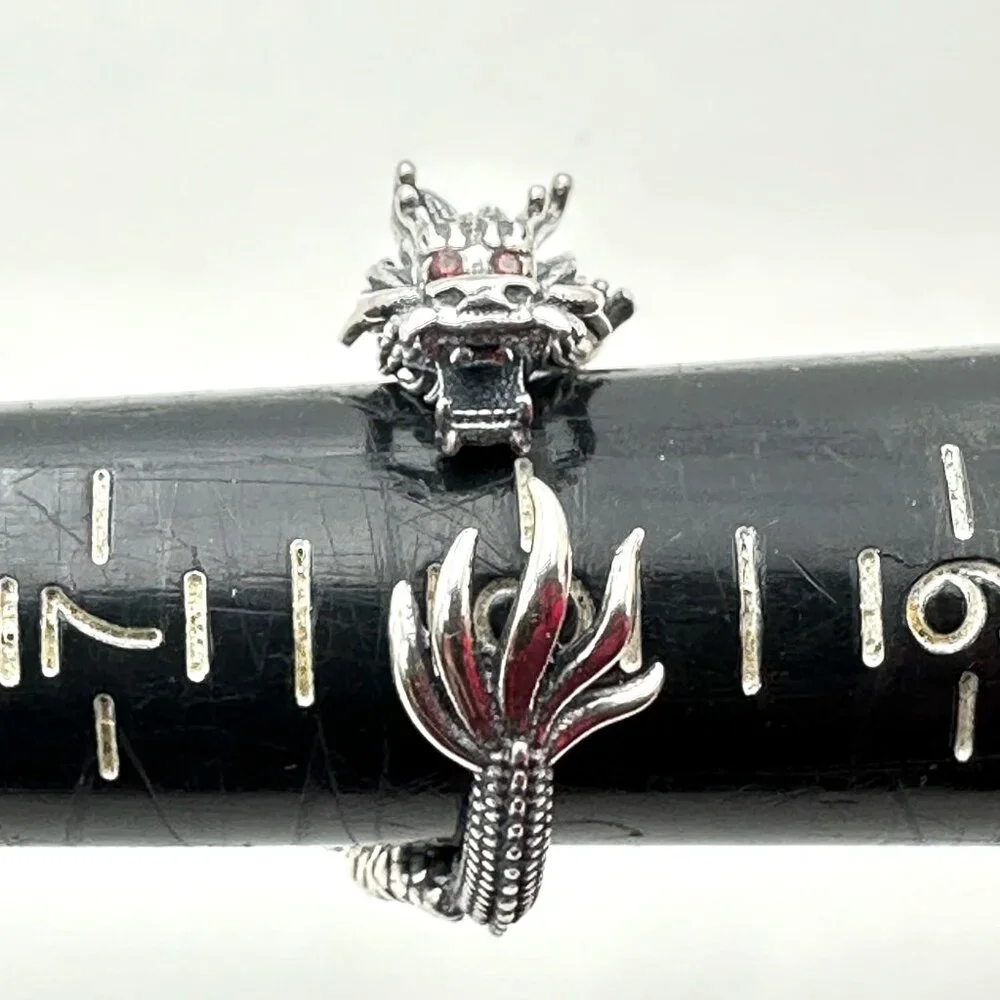 Very Cool Mens Womens Ring Sterling Silver Red Garnet Eyes Dragon Size 8